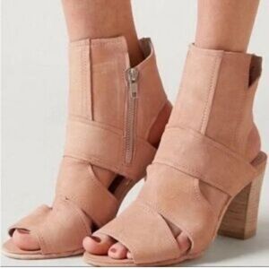 Free People Effie Tan Blush Leather Bootie Sandals Block Heel Ankle Boots Taupe